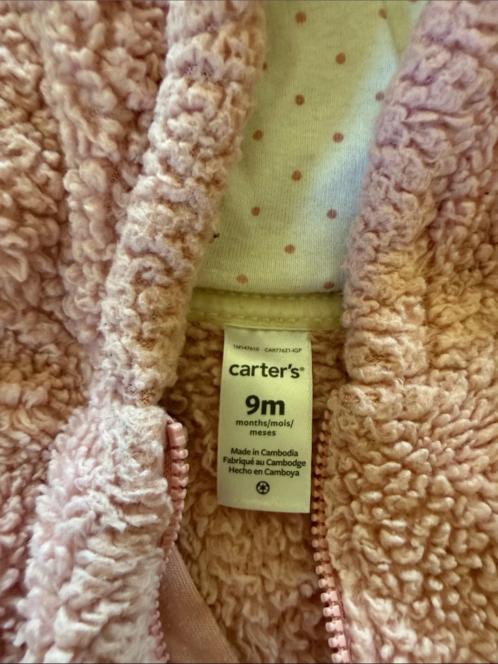 Carter's Soft Pink Teddy Bear Hooded One-Piece Footie